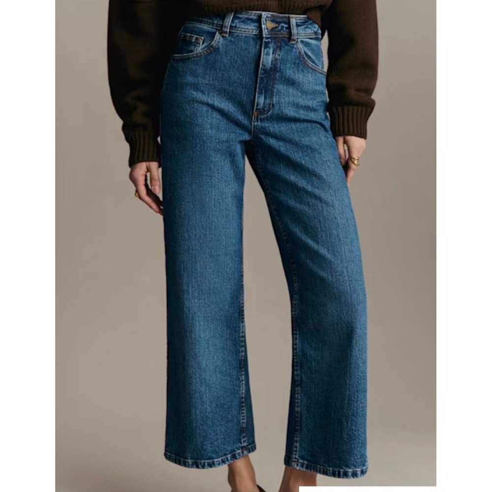 Sezane Denim Le Crop Wide Leg Jeans Sz 10